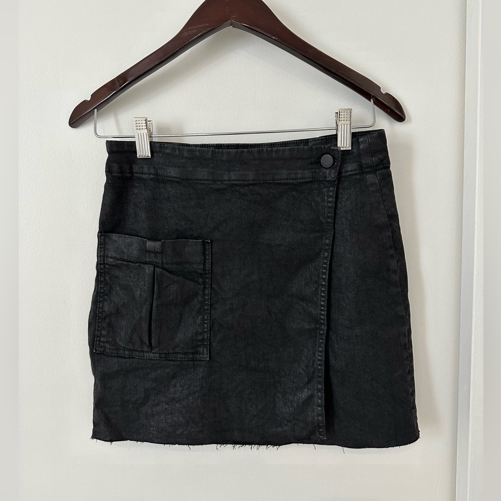 All Saints Black Coated Mini Skirt